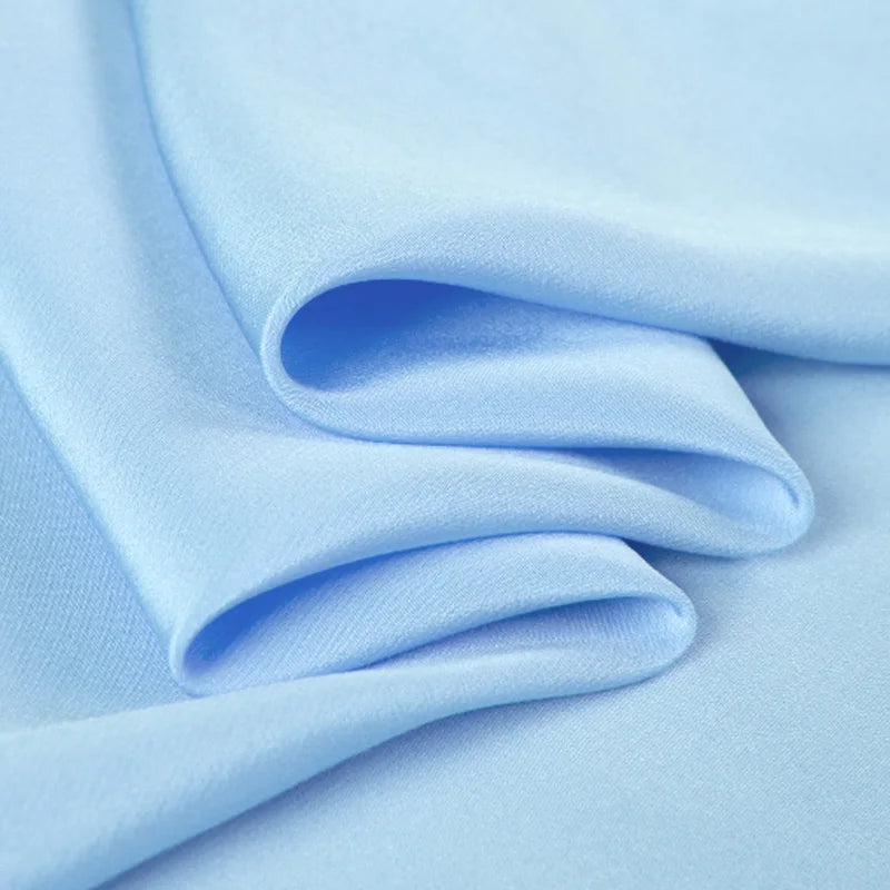 Natural Pure Mulberry 12 14 16 30mm 45"( 114cm ) 55" (140cm) width 100% Silk Crepe de Chine Pale Blue Lady DIY Shirt Silk Fabric