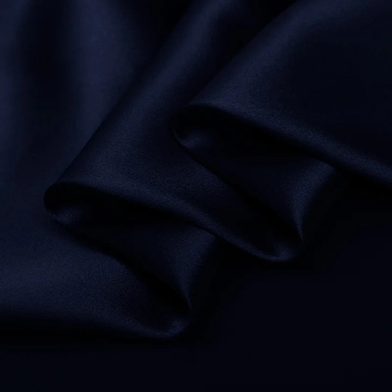 100% silk fabric 16 19 22 30m/m thick 45"( 114cm ) width light navy blue solid pure charmeuse luxury clothes bedding silk fabric