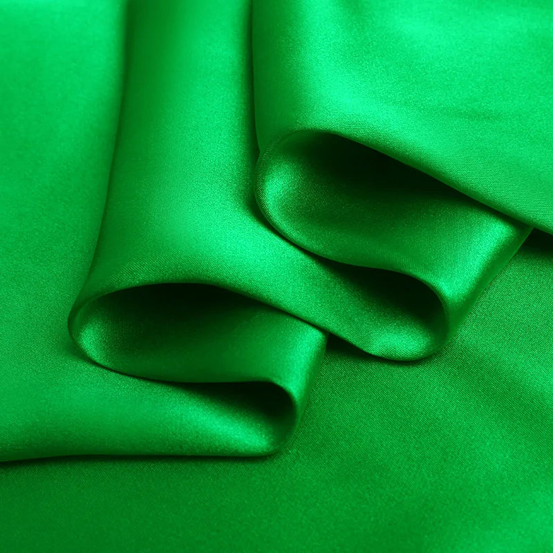 Natural Mulberry Stretch Satin (90% Silk + 10% Spandex)16 19m/m 42.5" ( 108cm)  55" (140cm) Solid Emerald-Green Charmeuse Fabric