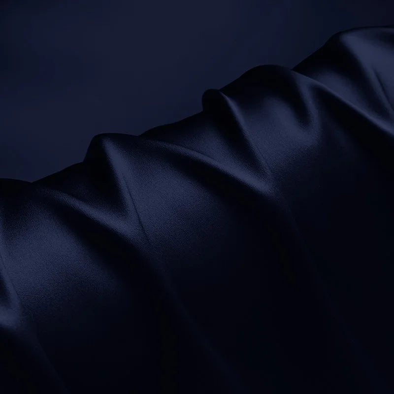 100% silk fabric 16 19 22 30m/m thick 45"( 114cm ) width light navy blue solid pure charmeuse luxury clothes bedding silk fabric