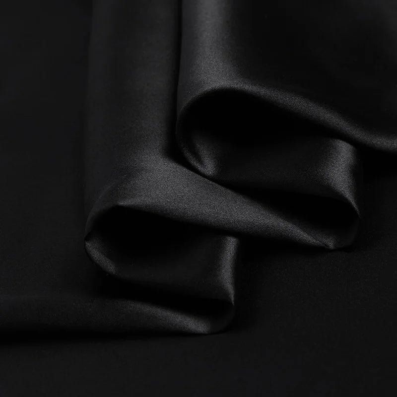 Natural Mulberry Stretch Satin (90% Silk+10% Spandex)16 19m/m Thick 42.5"( 108cm)  55"(140cm) Width Classic Black Silk Fabric