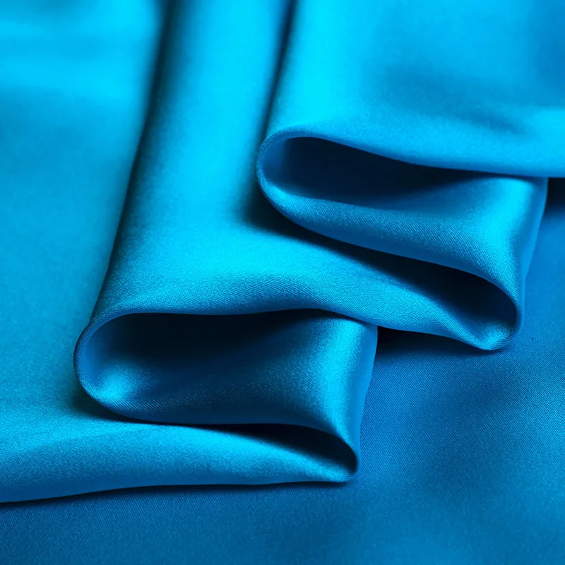 100 pure silk satin 16 19 22mm thick 45"(114cm) width turquoise solid color for DIY lady silk dress blouse pants making fabric