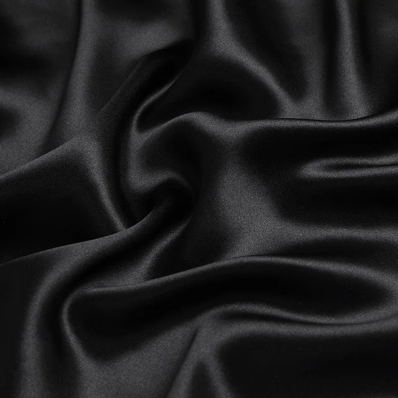 Natural Mulberry Stretch Satin (90% Silk+10% Spandex)16 19m/m Thick 42.5"( 108cm)  55"(140cm) Width Classic Black Silk Fabric