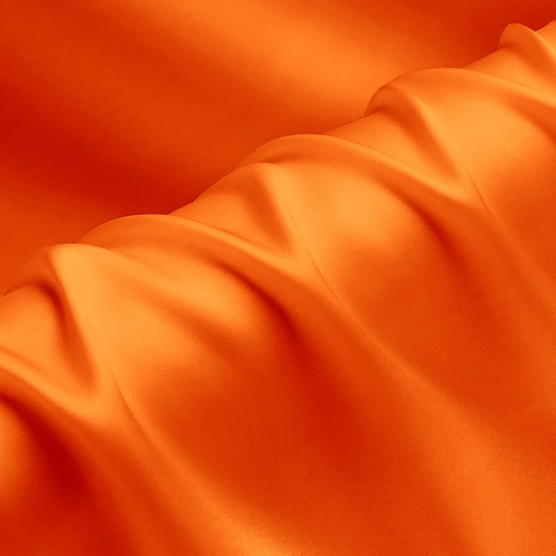 Natural Mulberry Stretch Satin (90% Silk+10% Spandex)16 19m/m Thick 42.5" ( 108cm)  55" (140cm) Width Reddish Orange Silk Fabric